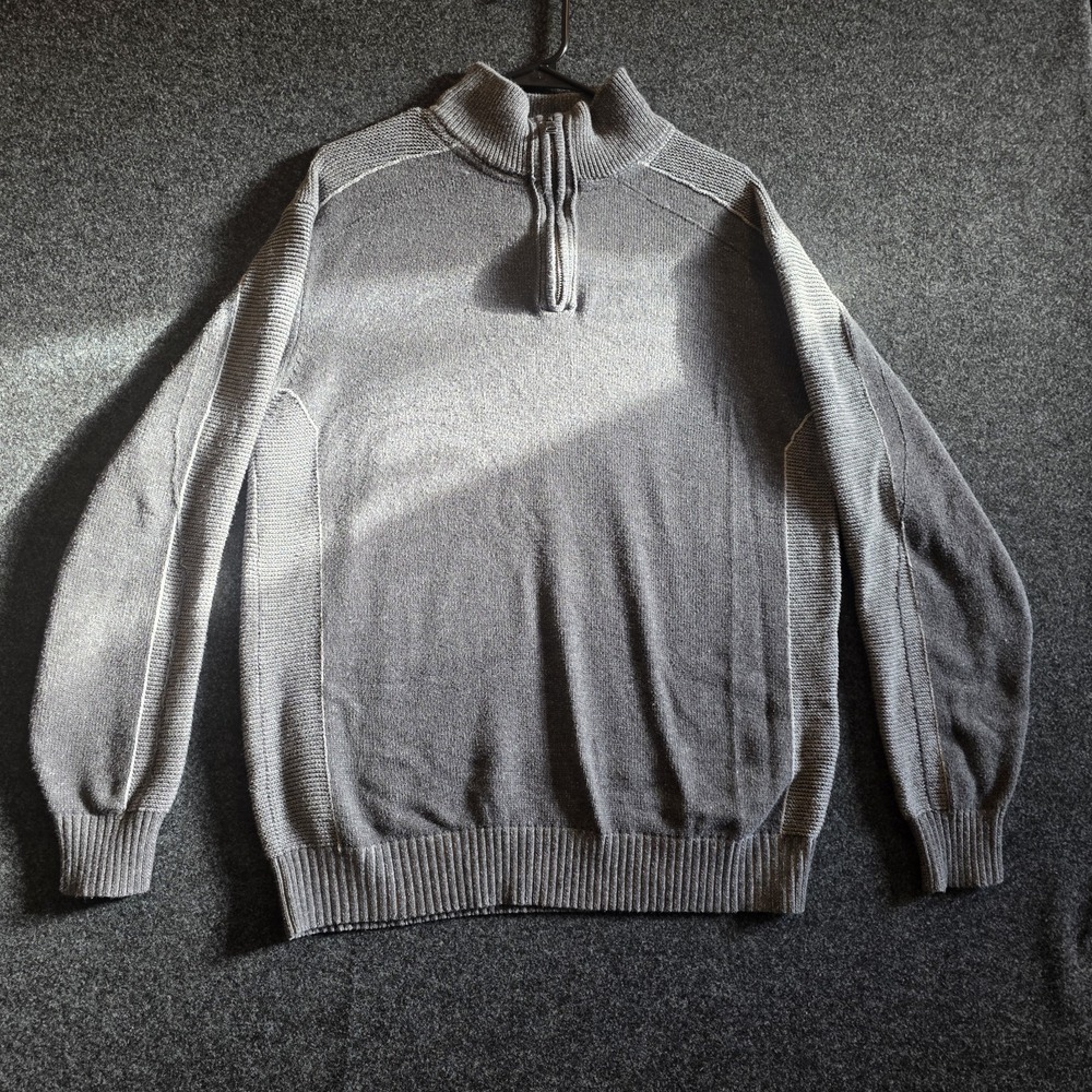 BKE Sweater Men XL Gray Quarter Zip Pullover Cotton Knit Buckle